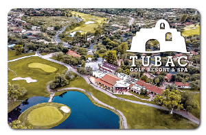 tubac logo over sky view of golf course